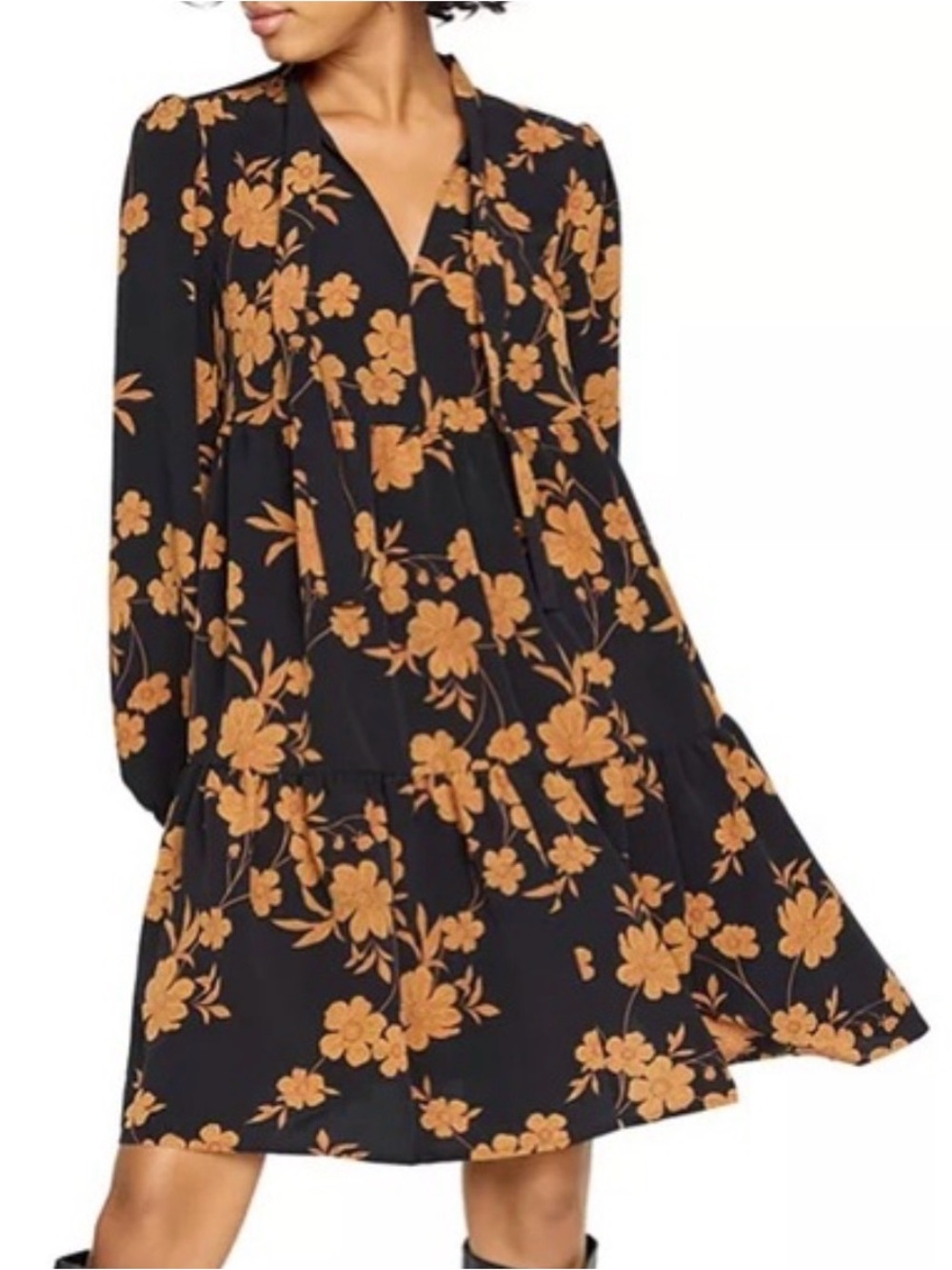 Sanctuary Black Dress with Golden Floral Print